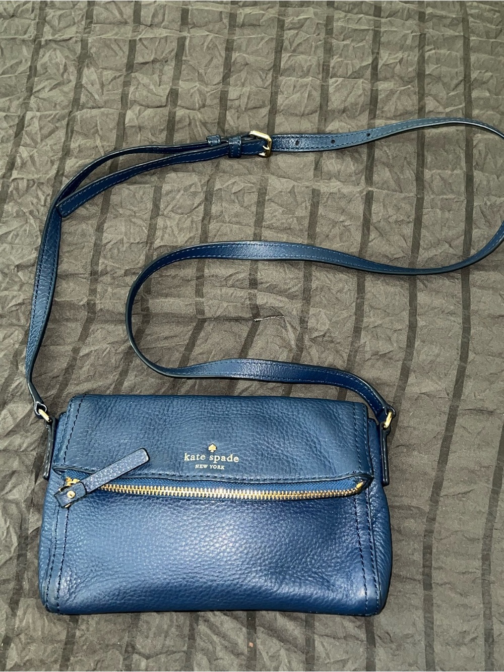 kate spade Navy Pebbled Leather Crossbody with Gold Hardware